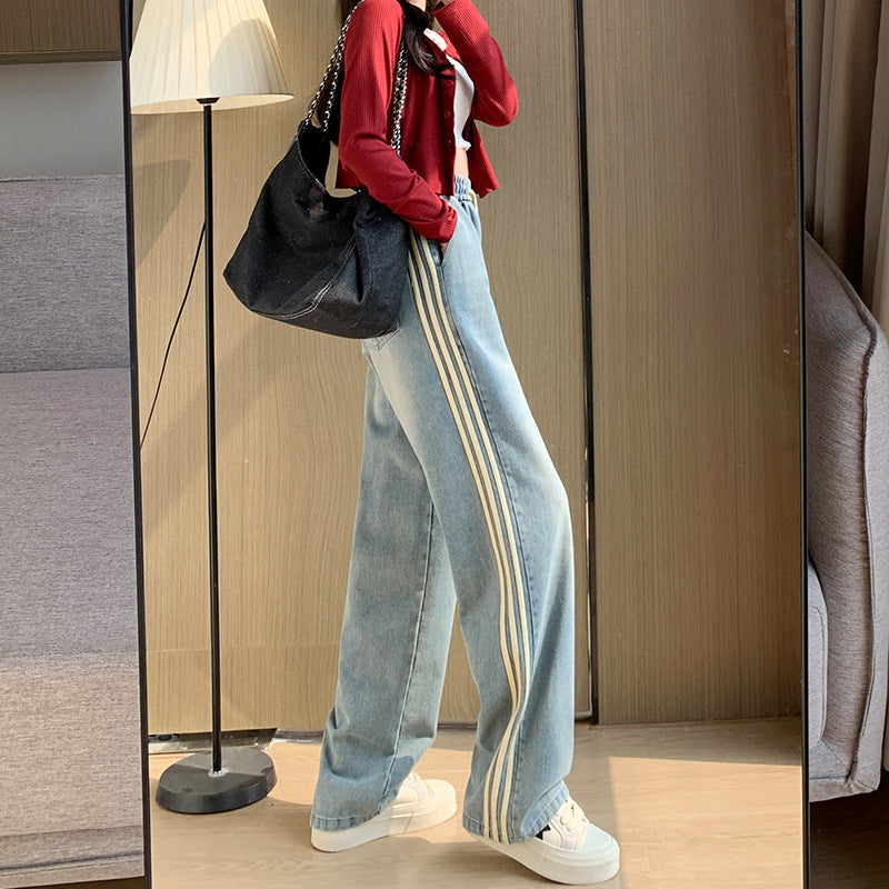 アメカジテイストワイドデニムパンツ/レトロ風デザイン