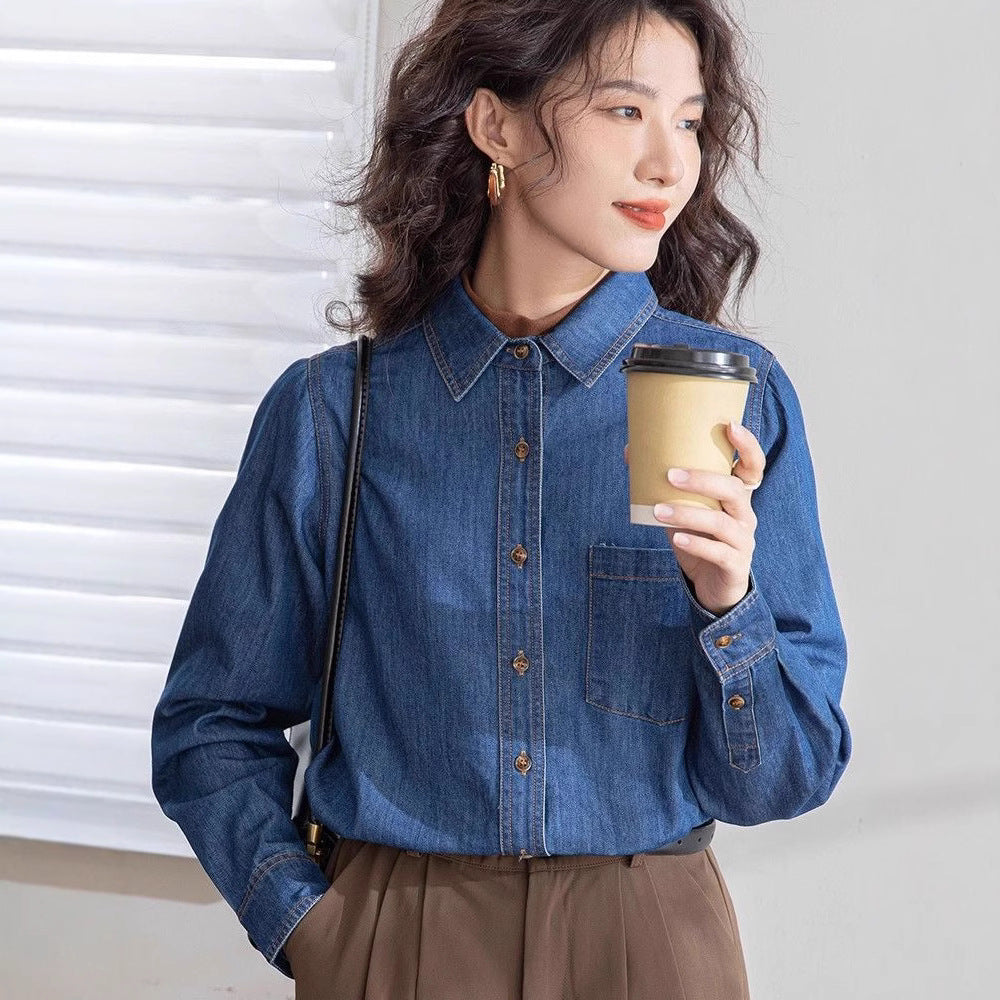 ポロカラーデニムシャツ