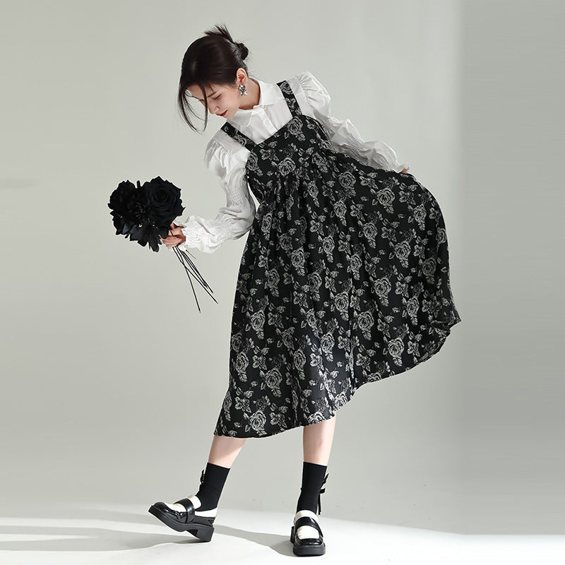 レトロデザインワンピース/ロングスカート