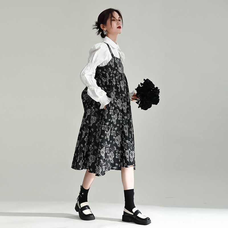レトロデザインワンピース/ロングスカート