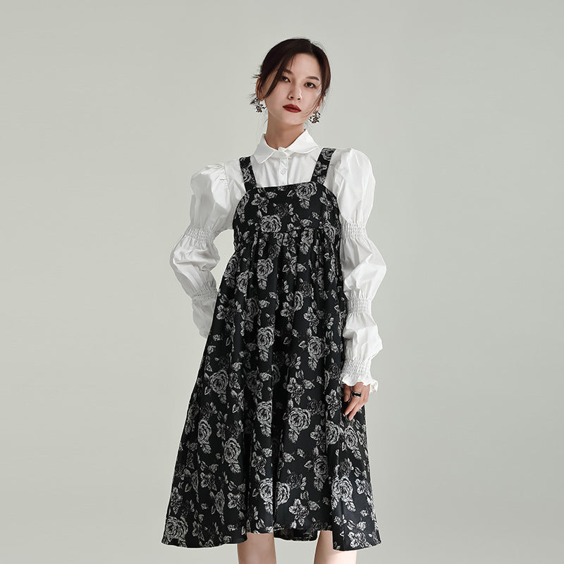レトロデザインワンピース/ロングスカート