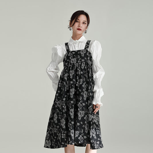 レトロデザインワンピース/ロングスカート
