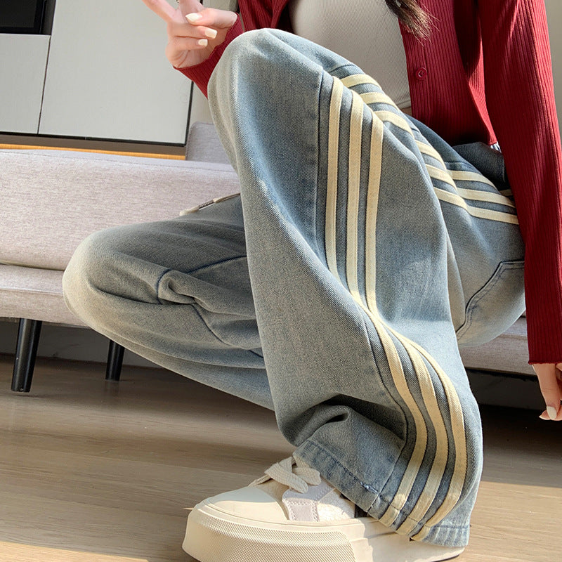 アメカジテイストワイドデニムパンツ/レトロ風デザイン