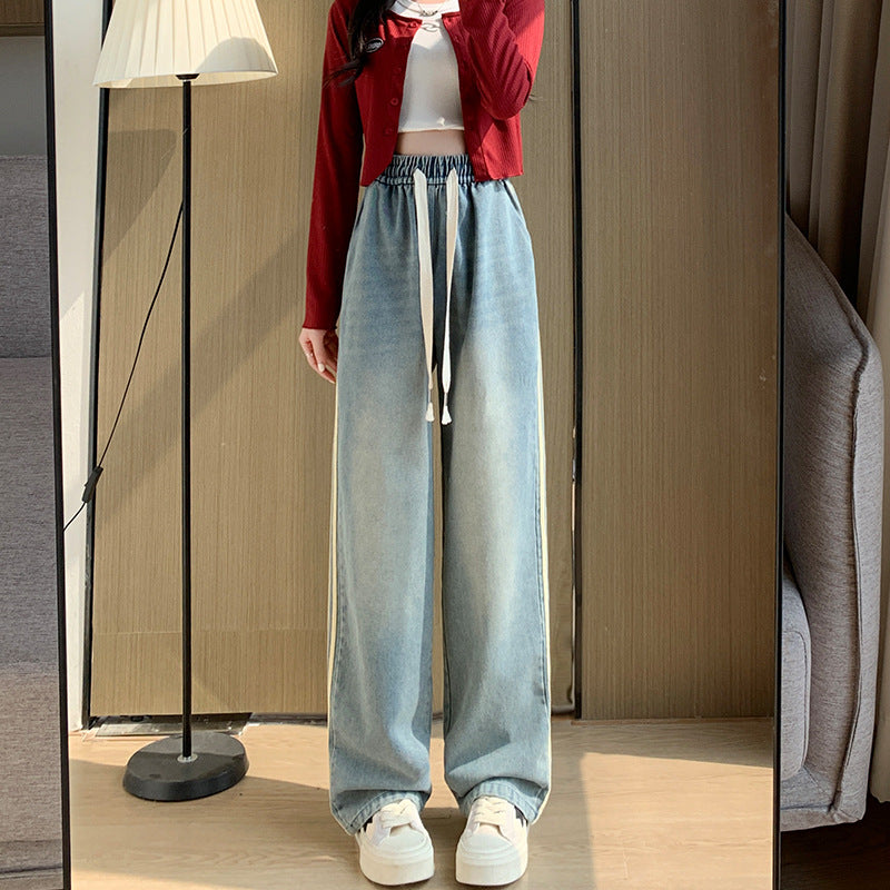 アメカジテイストワイドデニムパンツ/レトロ風デザイン